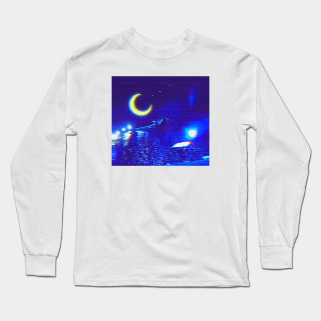 Night Ski Long Sleeve T-Shirt by lofi_retrowave